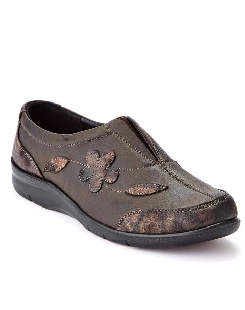 Women Cotton Traders Tough Shoes Brown Flexisole Flower Shoes