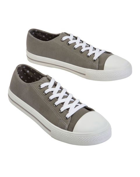 Women Hot Grey Canvas Lace-Up Pumps Shoes Cotton Traders