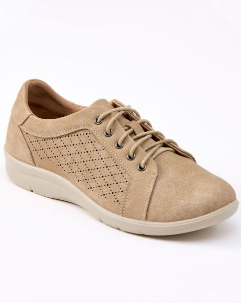 Shoes Refresh Soft Step Laser-Cut Lace-Up Shoes Cotton Traders Cream Women