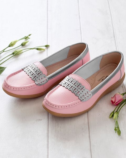 Shell Pink Cotton Traders Online Women Women's Leather Cutwork Loafers Shoes