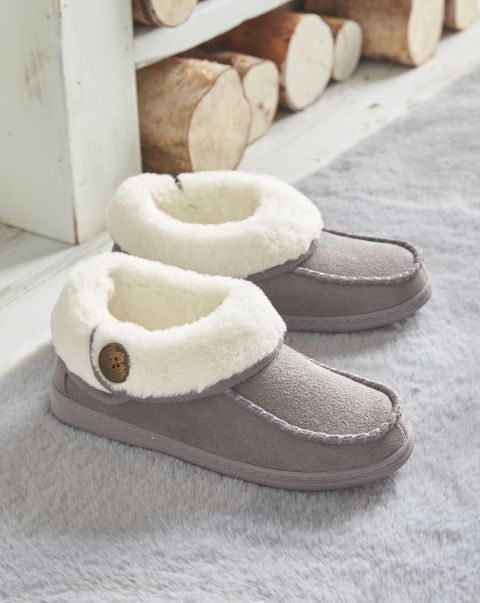 Compact Grey Women Slippers Moccasin Bootie Slippers Cotton Traders