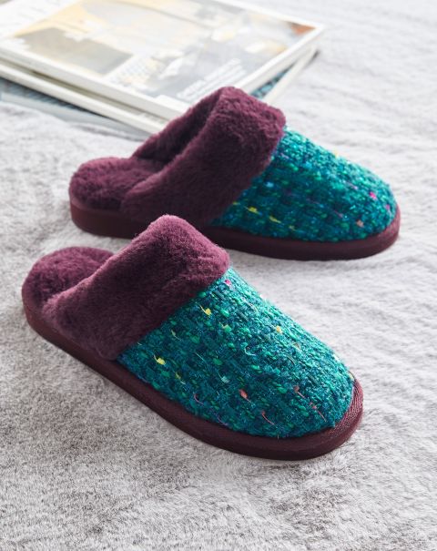 Slippers Flash Sale Teal Women Knitted Mule Slippers Cotton Traders