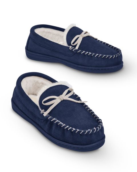 Cotton Traders Navy Women's Suede Memory Foam Moccasin Slippers Slippers Women Spacious