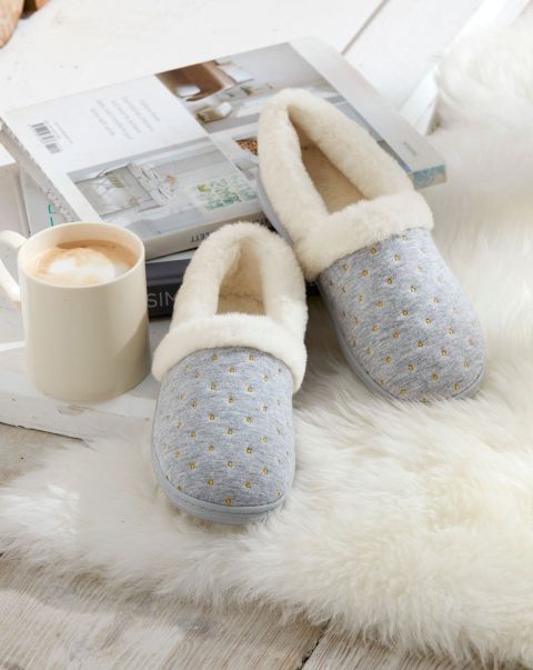 Robust Dot Embroidery Slippers Cotton Traders Slippers Grey Women
