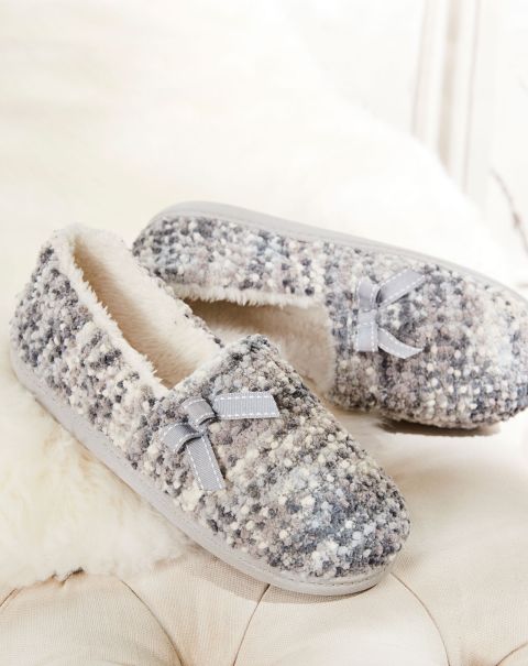 Elegant Cotton Traders Chenille Classic Bow Slippers Women Slippers Grey