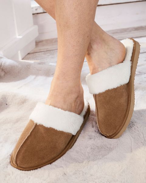 Tan Slippers Cotton Traders Reduced Suede Mule Slippers Women
