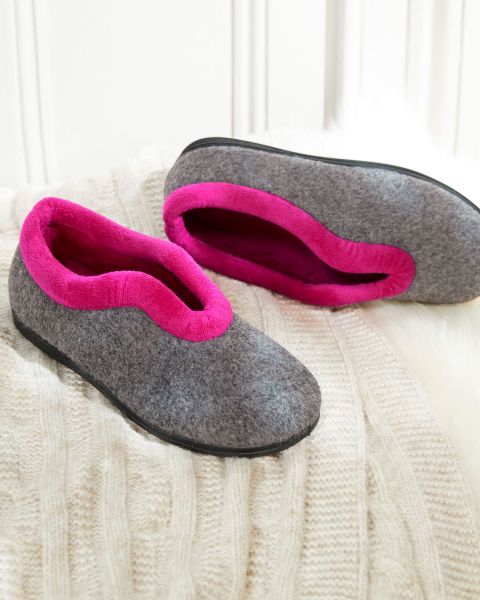 Slippers Secure Grey Cotton Traders Women Easy-On Felt Slippers