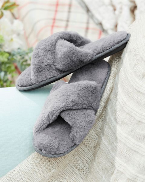 Women Cross Over Slippers Cotton Traders Grey Superior Slippers
