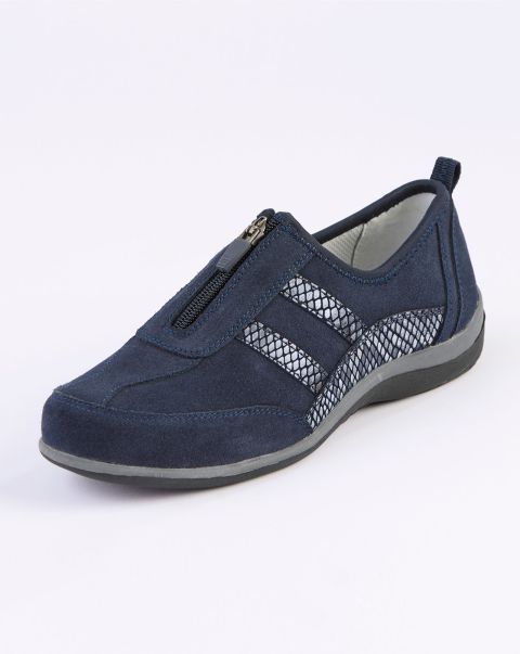 Trainers Navy Outlet Women Cotton Traders Suede Animal Print Leisure Flex Trainers