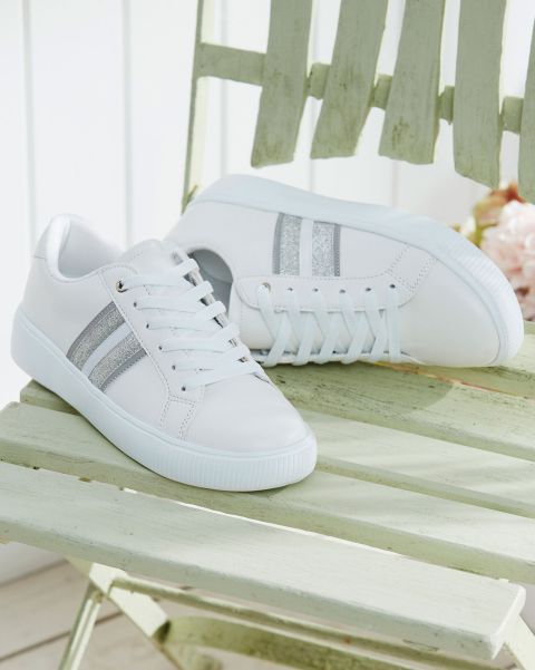 Lightweight Lace-Up Side Detail Trainers Women White Cotton Traders Trainers Sale
