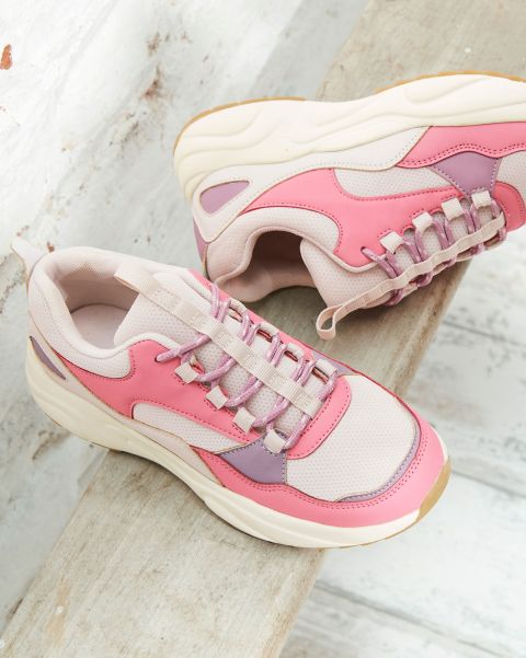Lace-Up Colour Block Trainers Pink Multi Women Cotton Traders Luxury Trainers
