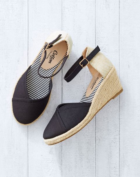 Cotton Traders Espadrille Closed Back Wedge Sandals Sandals Black Women Limited