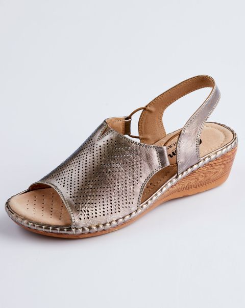 Cutwork Detail Sandals Women Top Metallic Sandals Cotton Traders