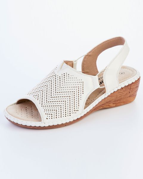Women Cutwork Detail Sandals Cotton Traders White Sandals Streamlined