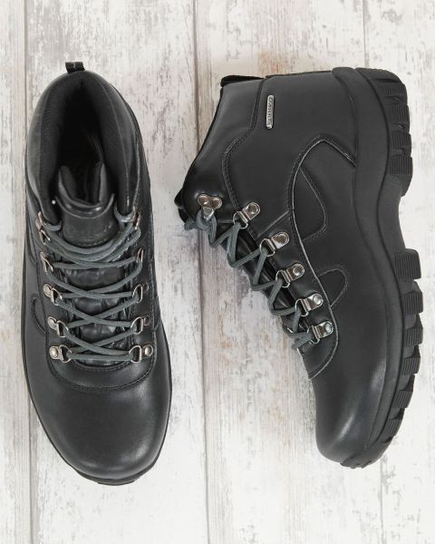 Leather Waterproof Walking Boots Men Black Boots Cotton Traders Affordable