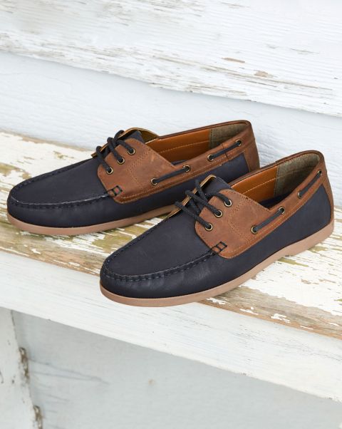 Cotton Traders Men Navy Luxury Leather Lace-Up Boat Shoes Shoes