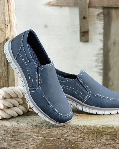 Fast Navy Men Cotton Traders Shoes Lightweight Slip-On Shoes