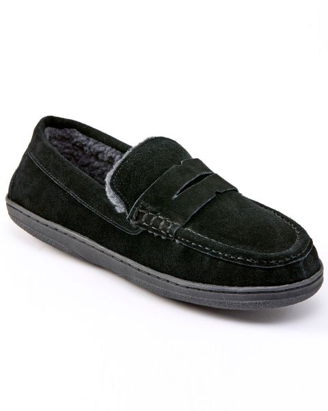 Black Slippers Suede Memory Foam Sherpa-Lined Moccasin Slippers Versatile Men Cotton Traders
