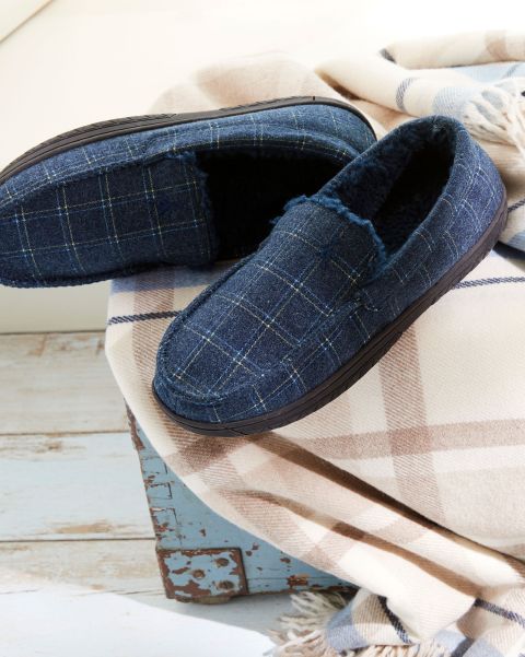 Men Classic Check Slippers Deal Cotton Traders Navy Slippers