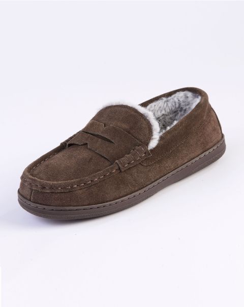 Suede Memory Foam Moccasin Slippers Slippers Streamlined Men Cotton Traders Brown