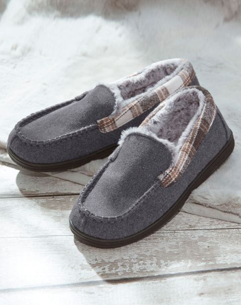 Men Now Check Collar Moccasin Slippers Slippers Cotton Traders Charcoal