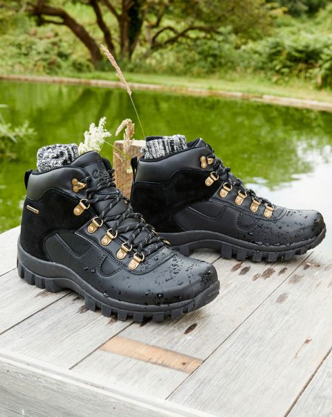 Men Energy-Efficient Walking Shoes Leather Waterproof Walking Boots Cotton Traders Black
