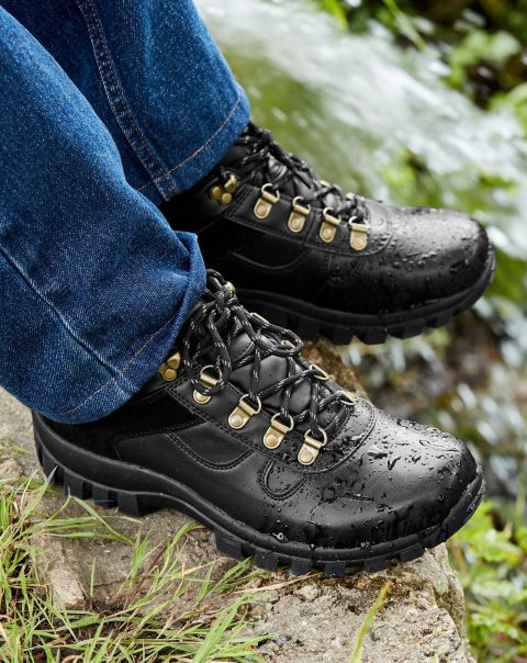 Simple Walking Shoes Cotton Traders Leather Waterproof Walking Shoes Black Men