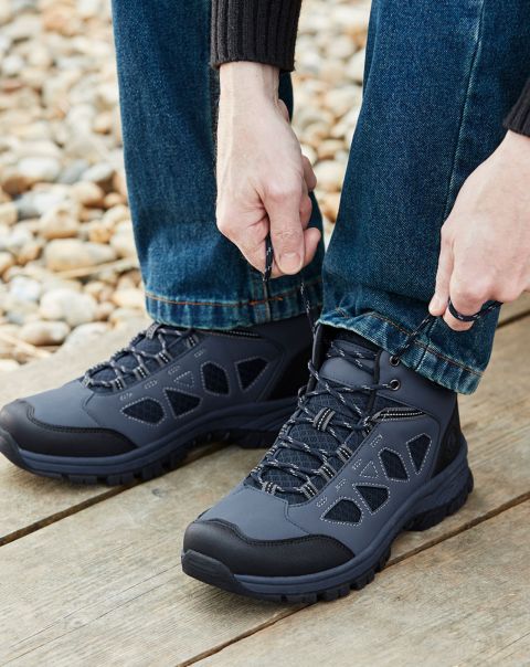 Air-Tech Mesh Cut Out Walking Boots Men Solid Navy Cotton Traders Walking Shoes