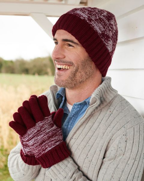 Men Cotton Traders Waterproof Cable Knit Hat Robust Wild Berry Hats, Scarves & Gloves