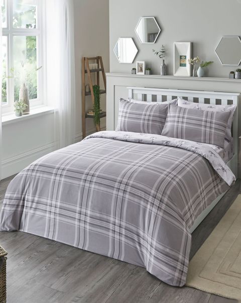 Home Watson Check Brushed Cotton Duvet Set Grey Comfortable Cotton Traders Duvet Covers