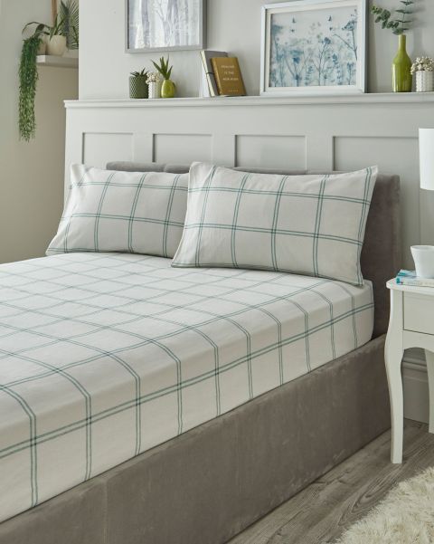 Bed Sheets & Pillowcases Single Home Trusted Cotton Traders Balmoral Check Brushed Cotton Fitted Sheet Set