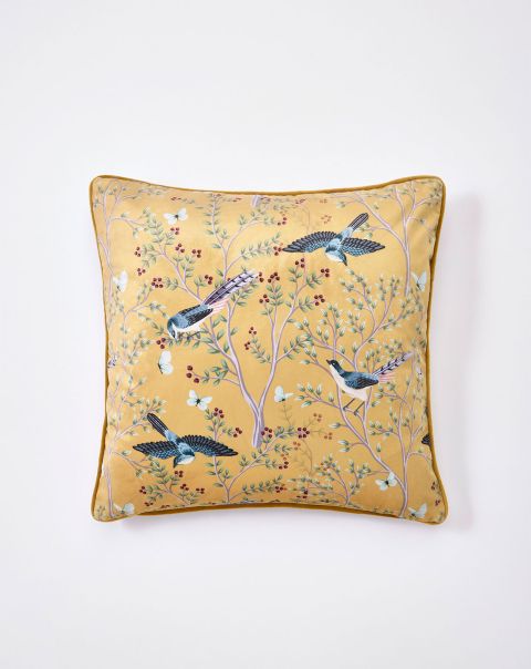 Ochre Cushions Home Velvet Songbird Cushion Cotton Traders Low Cost