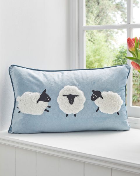 Cushions Sheep Appliqué Cushion Cotton Traders Made-To-Order Blue Home