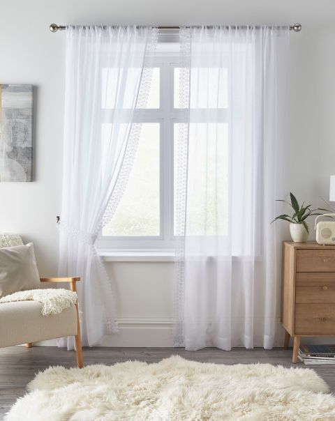 Curtains Personalized Pair Macramé Trim Voile Curtains With Tiebacks Ivory Home Cotton Traders