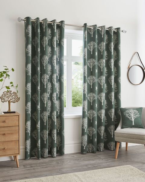 Home Cotton Traders Vintage Woodland Eyelet Curtains Curtains Dark Green