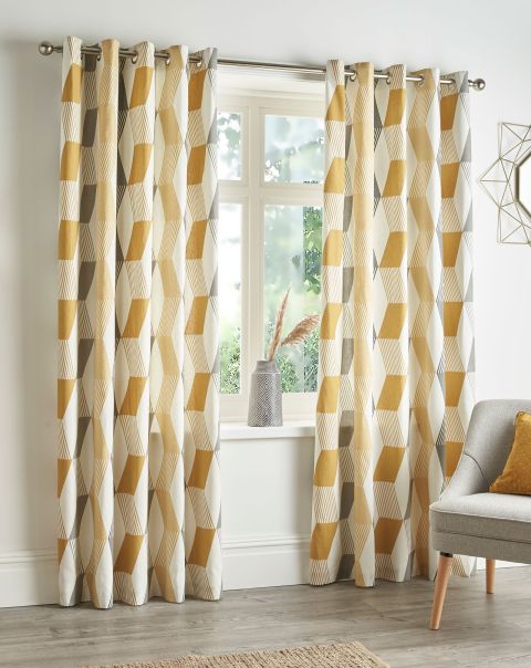 Time-Limited Discount Geo Print Eyelet Curtains Cotton Traders Home Curtains Ochre