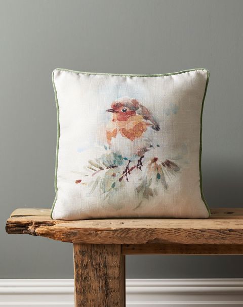 Home Cotton Traders Snowy Robin Cushion Multi Affordable Soft Furnishings