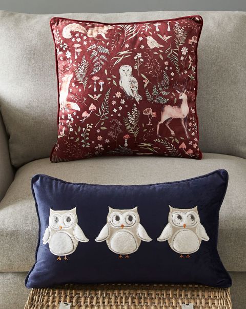 Promo Home Owl Appliqué Cushion Cotton Traders Navy Soft Furnishings