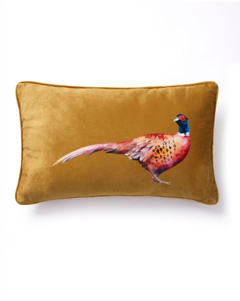 Ochre Home Cotton Traders Pheasant Velvet Cushion Fresh Soft Furnishings