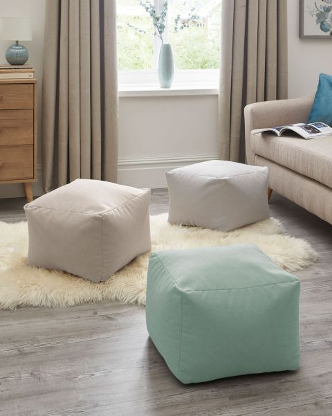 Unique Home Soft Furnishings Soft Teal Cube Footstool Cotton Traders