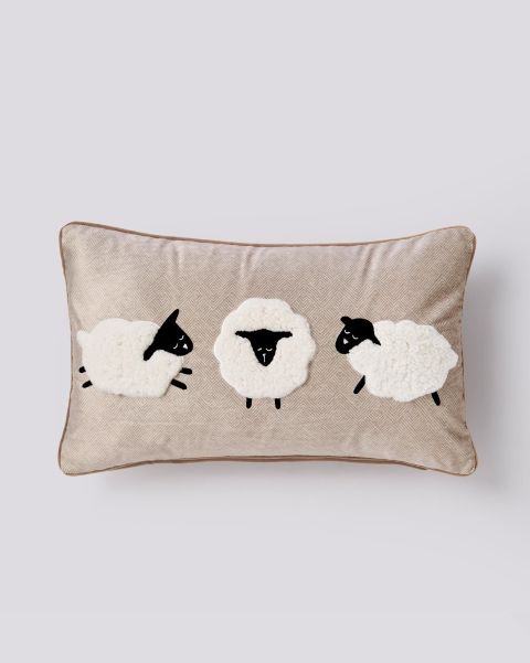 Natural Sheep Appliqué Cushion Soft Furnishings Classic Home Cotton Traders