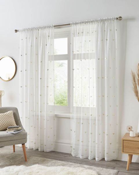 Gold Pair Bee Voile Panels Home Cotton Traders Offer Curtains