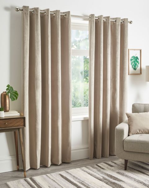 Curtains Velvet Eyelet Blackout Curtains & Cushions Cotton Traders Home Special Natural