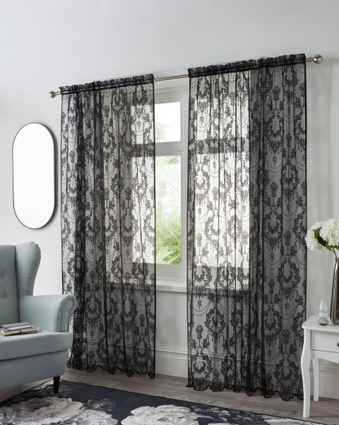 Home Pair Lace Voile Panels Black Review Curtains Cotton Traders
