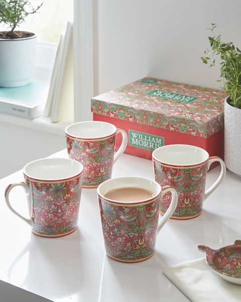 Manifest Cotton Traders Tableware Home William Morris Strawberry Thief Set Of 4 Mugs Red