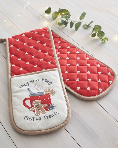 Red Christmas Treats Double Oven Glove Home Cotton Traders Accessible Textiles