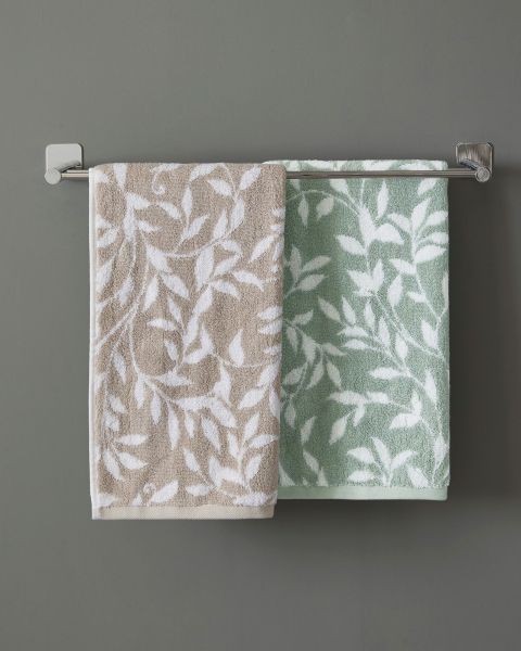 Green Home 2 Pack Trailing Leaf Jacquard Hand Towel Towels Cheap Cotton Traders