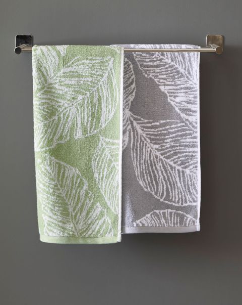 2 Pack Leaf Jacquard Hand Towel Cotton Traders Opulent Grey Towels Home