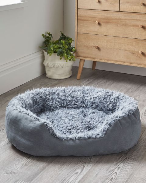 Home Cotton Traders Grey Inviting Faux Suede & Fur Dog Bed (Large) Pet Accessories