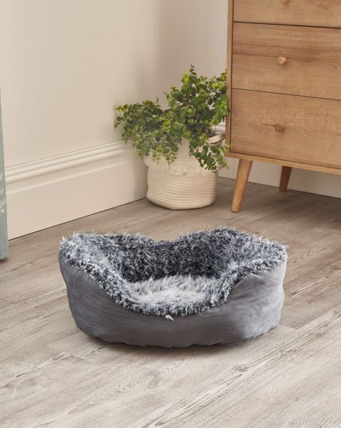Grey Home Faux Suede & Fur Dog Bed  (Small) Limited Time Offer Cotton Traders Pet Accessories